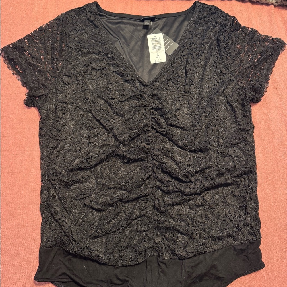 Torrid Black Ruched Short Sleeve Blouse